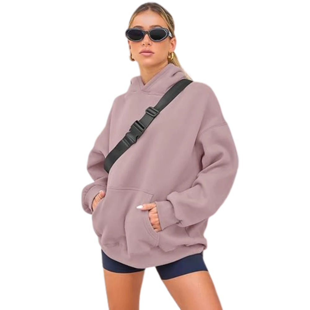 Women's Pullover Oversized Sweatshirts Fleece Darkpink Hoodie Side look