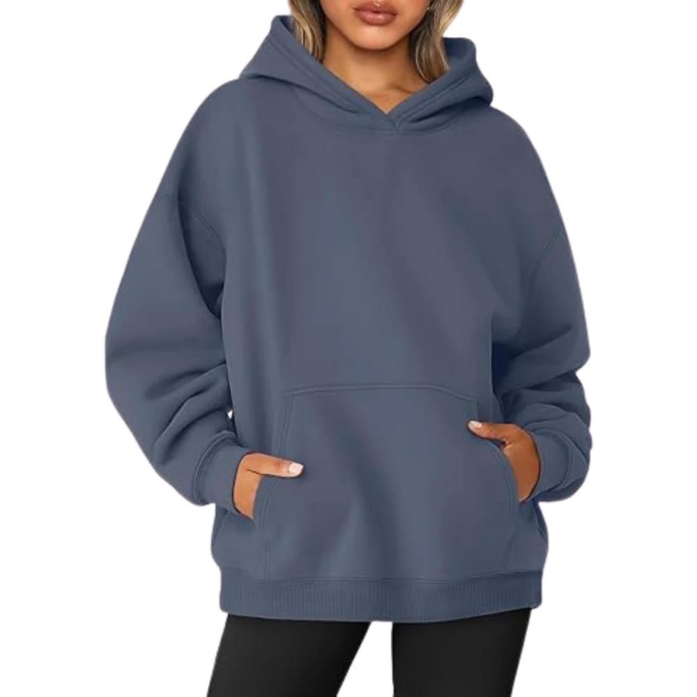 Women's Pullover Oversized Sweatshirts Fleece Dustyblue Hoodie Front look