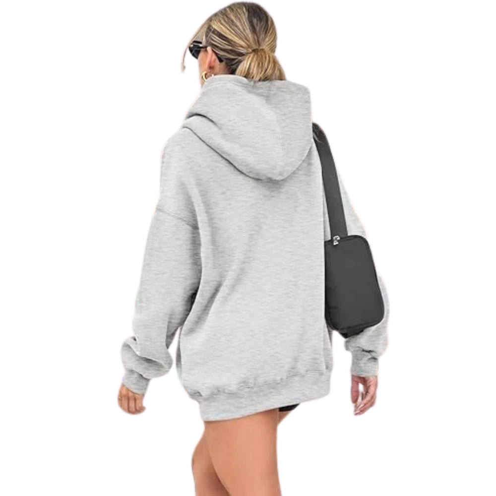 Womens Pullover Oversized Sweatshirts Fleece Grey Hoodie Back look