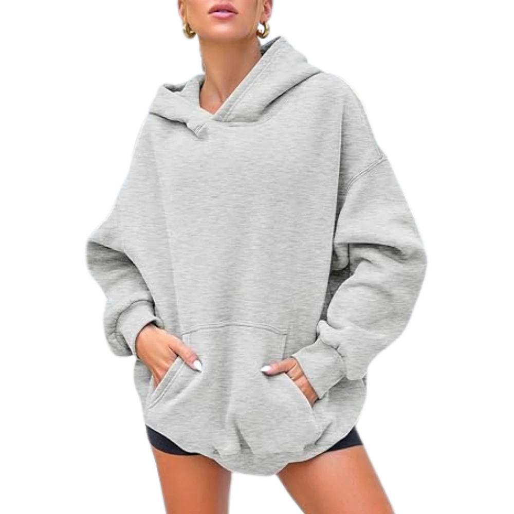 Womens Pullover Oversized Sweatshirts Fleece Grey Hoodie Front look 2