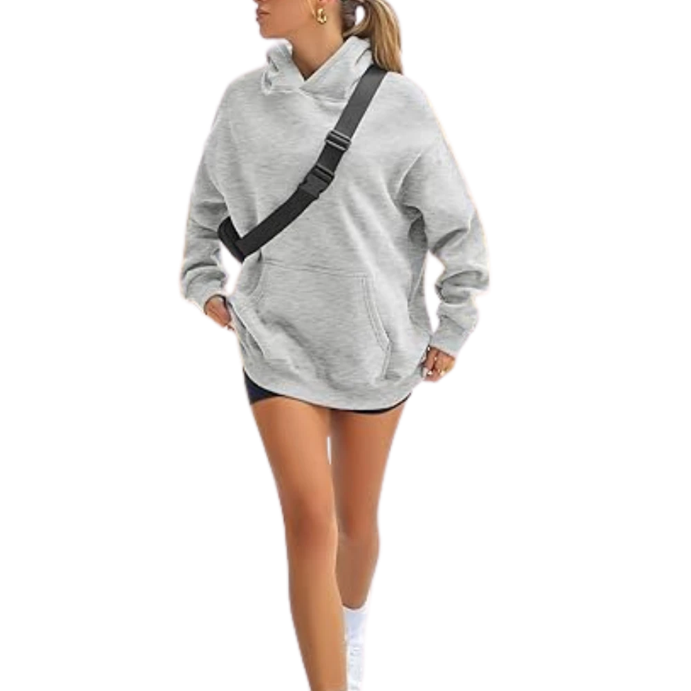 Womens Pullover Oversized Sweatshirts Fleece Grey Hoodie Side look 2