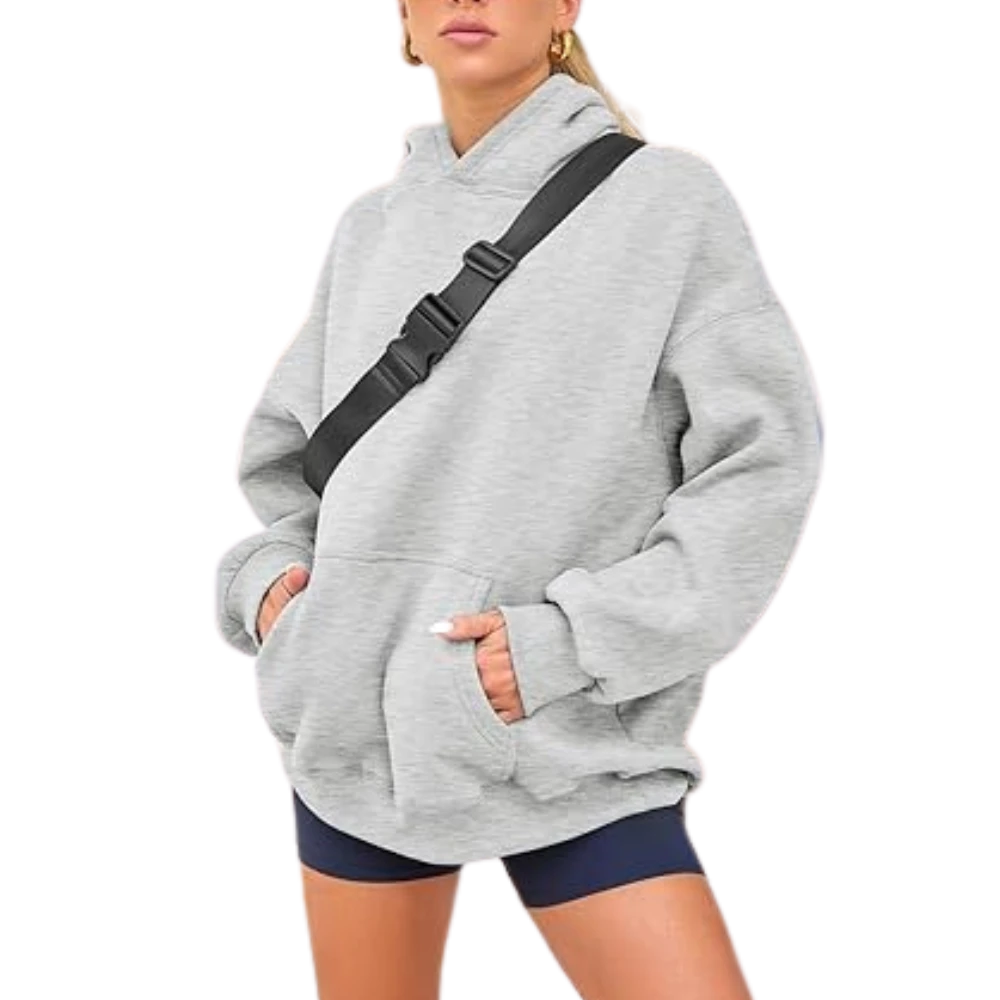 Womens Pullover Oversized Sweatshirts Fleece Grey Hoodie Side look