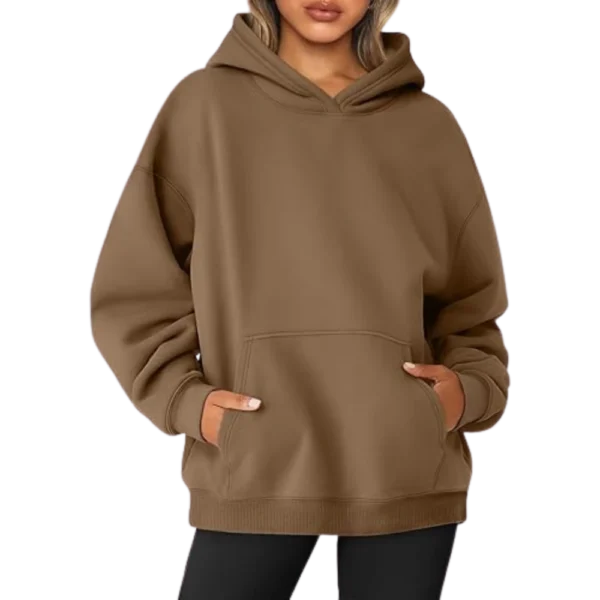 Women's Pullover Oversized Sweatshirts Fleece Khaki Hoodie Front look