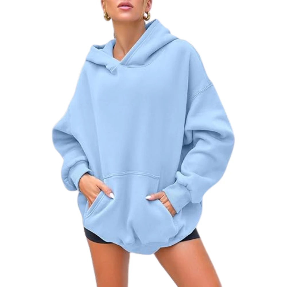 Women's Pullover Oversized Sweatshirts Fleece Lightblue Hoodie Front look 2