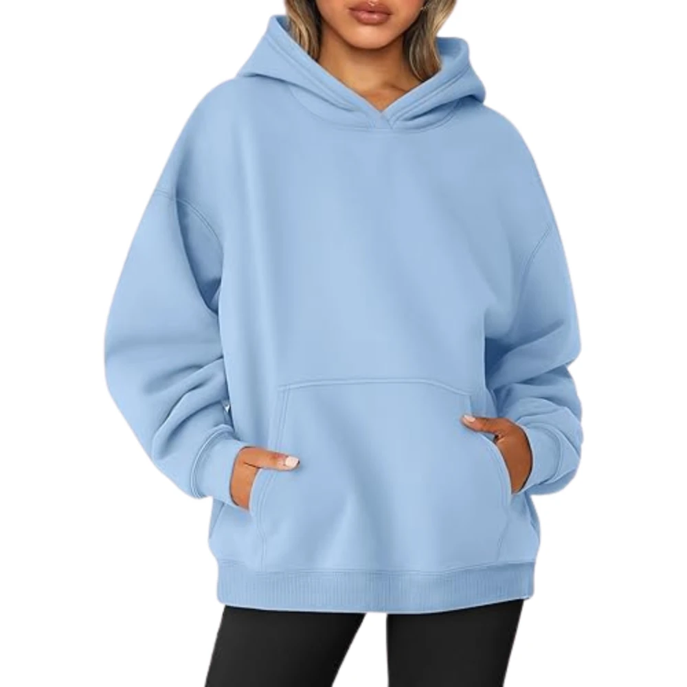 Women's Pullover Oversized Sweatshirts Fleece Lightblue Hoodie Front look