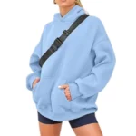 Women's Pullover Oversized Sweatshirts Fleece Lightblue Hoodie Side look