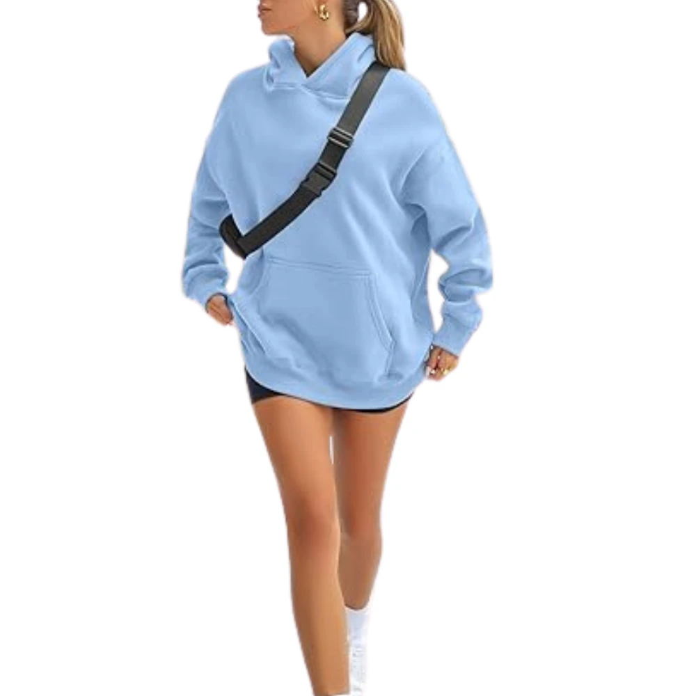 Womens Pullover Oversized Sweatshirts Fleece Lightblue Hoodie Side look 2
