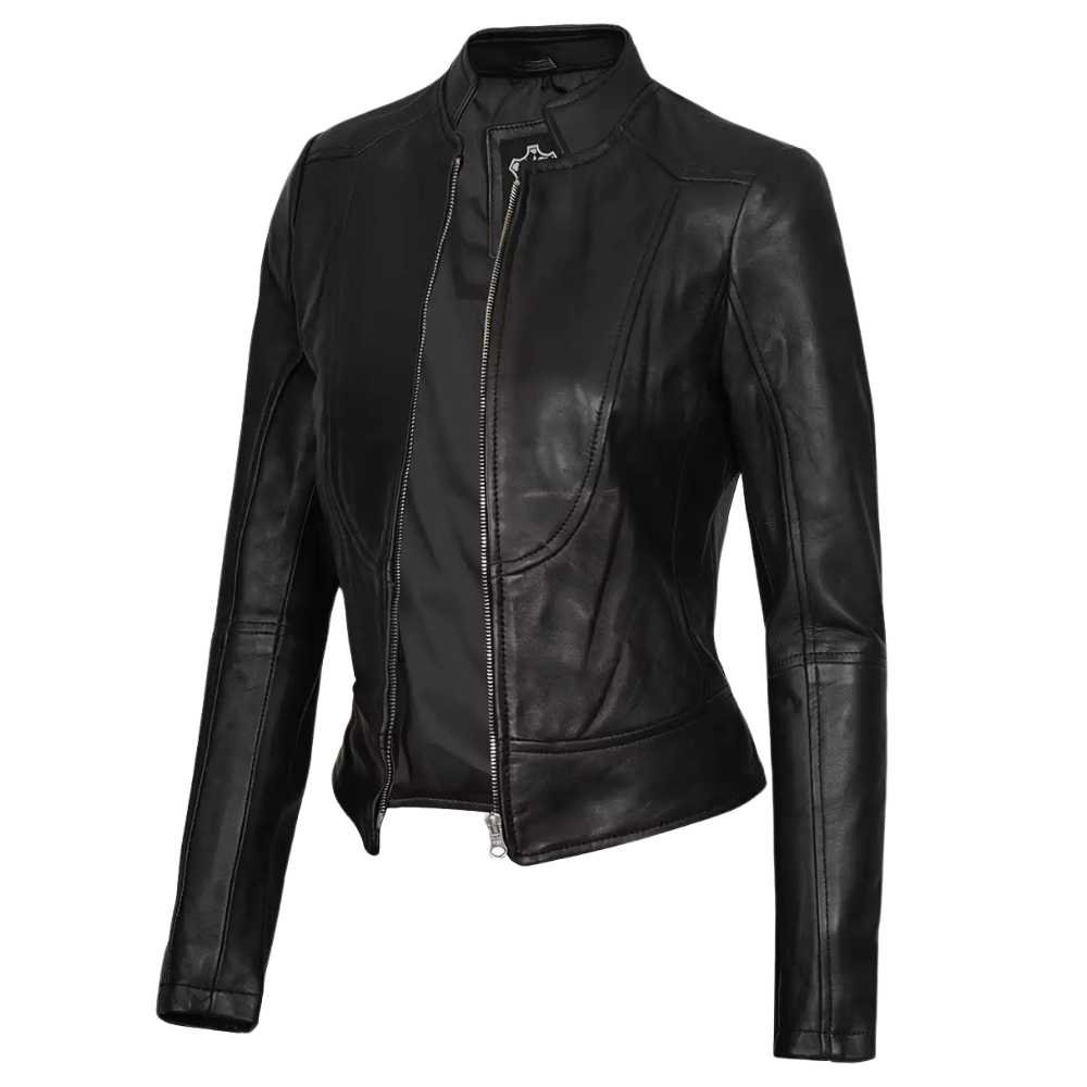 Women's Slim Fit Black Leather Biker Jacket