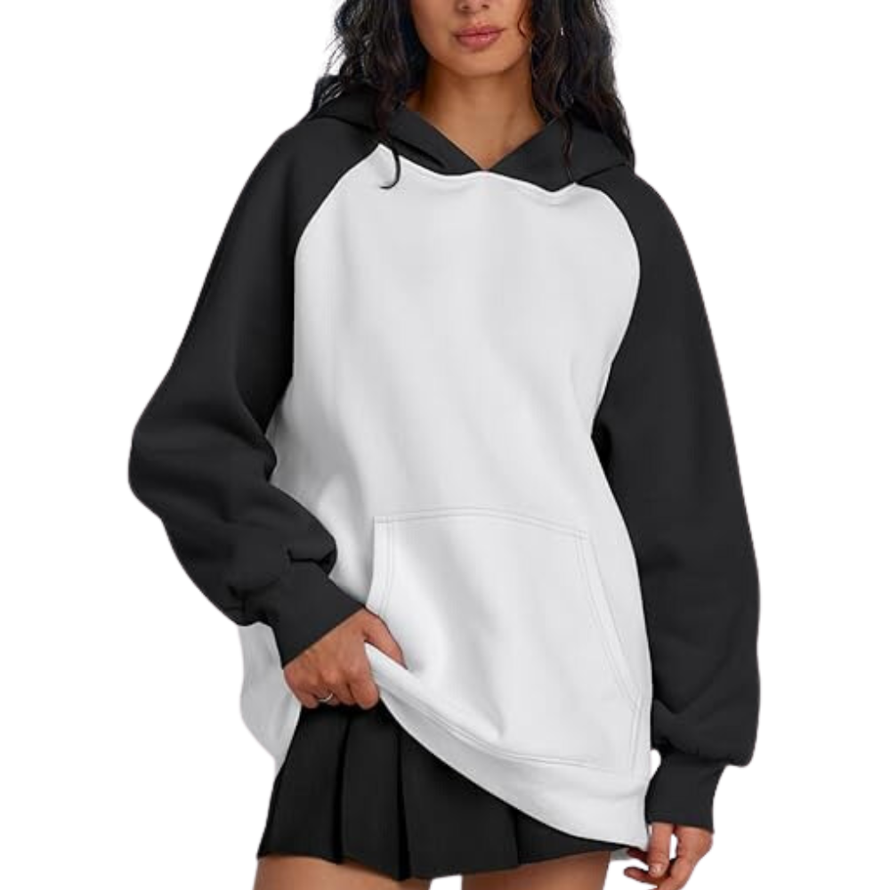 Womens Trendy Queen Pullover Oversized Black and White Hoodie