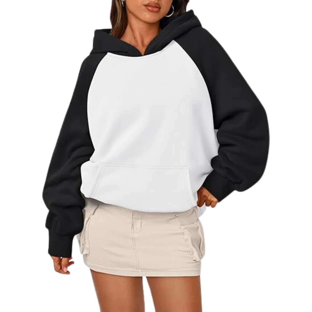 Womens Trendy Queen Pullover Oversized Black And White Hoodie