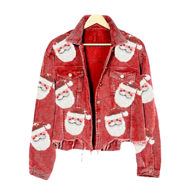 Women's Corduroy Rugby Sequined Santa Denim Jacket