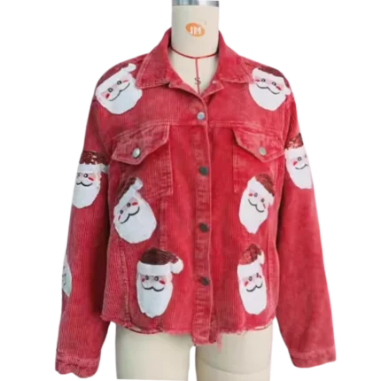Women's Corduroy Rugby Sequined Santa Denim Jacket