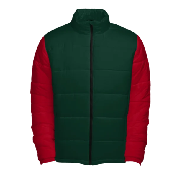 Mens Red Jacket Green Sleeves Christmas Puffer Jacket