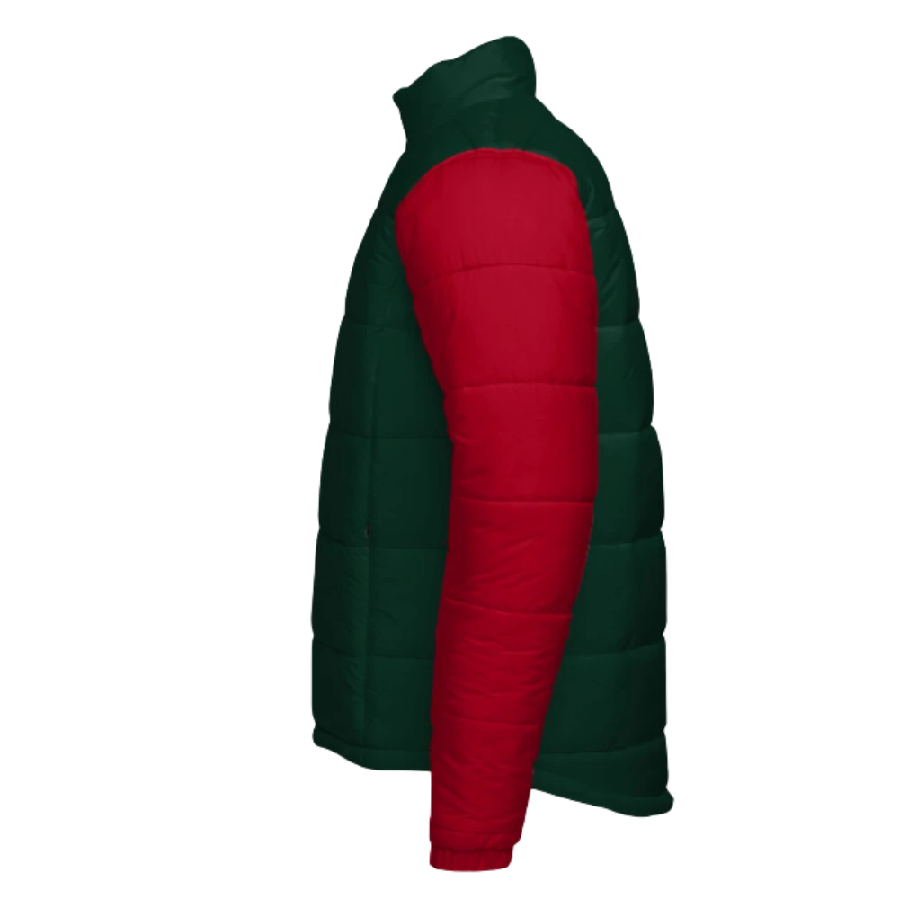 Mens Red Jacket Green Sleeves Christmas Puffer Jacket