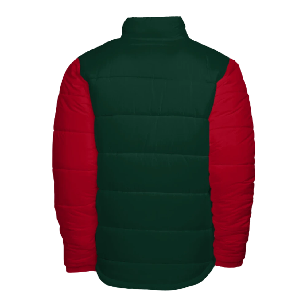 Mens Red Jacket Green Sleeves Christmas Puffer Jacket