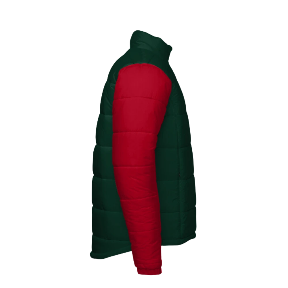 Mens Red Jacket Green Sleeves Christmas Puffer Jacket