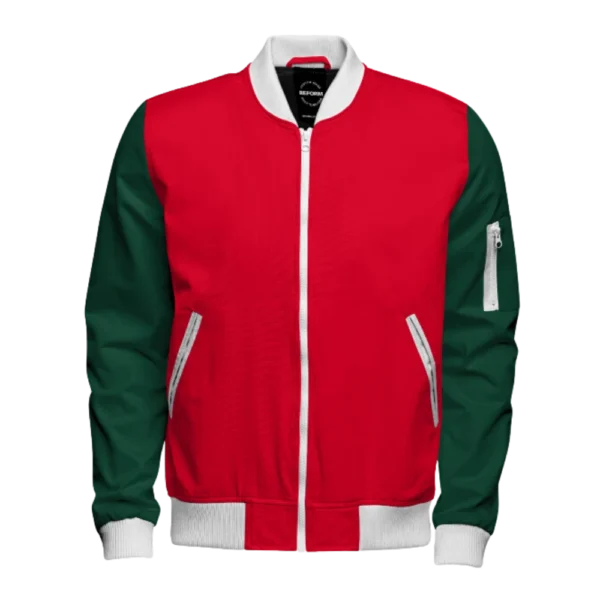 Mens Christmas Red and Green Bomber Jacket