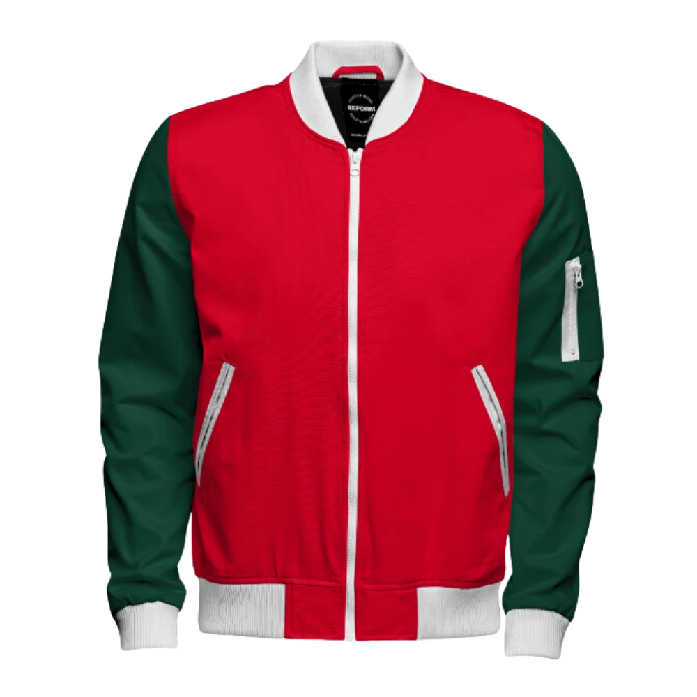 Mens Christmas Red and Green Bomber Jacket