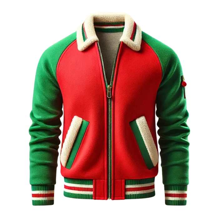 Mens Wool Bomber Red and Green Christmas Jacket