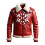 Men's Christmas Snowflake Red Leather Bomber Jacket