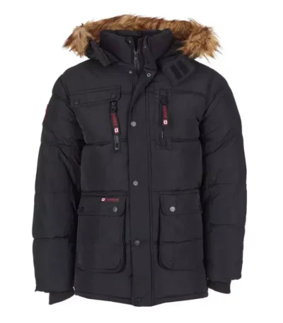 Canada Weather Gear Mens Fur Hooded Black Puffer Jacket