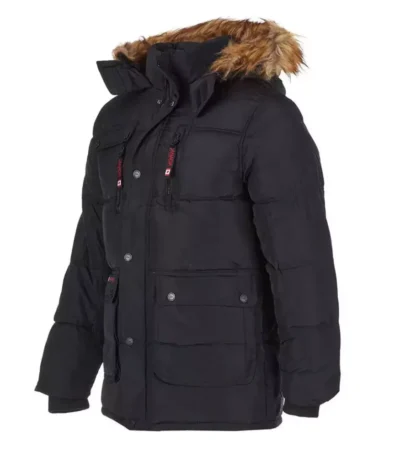 Canada Weather Gear Mens Fur Hooded Black Puffer Jacket
