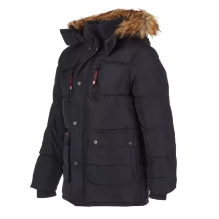 Canada Weather Gear Mens Fur Hooded Black Puffer Jacket
