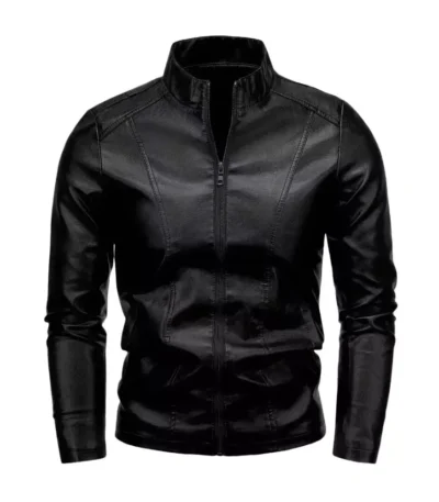 Mens Black Faux Leather Motorcycle Jacket