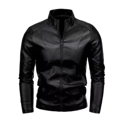 Mens Black Faux Leather Motorcycle Jacket