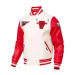 Mens Chicago Bulls White Red Leather Sleeves Vintage Varsity Jacket