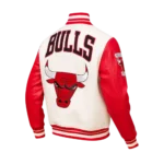 Mens Chicago Bulls White Red Leather Sleeves Vintage Varsity Jacket