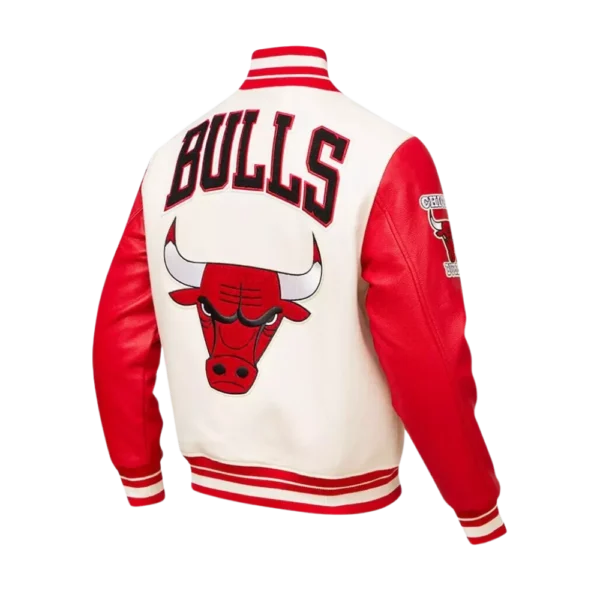 Mens Chicago Bulls White Red Leather Sleeves Vintage Varsity Jacket