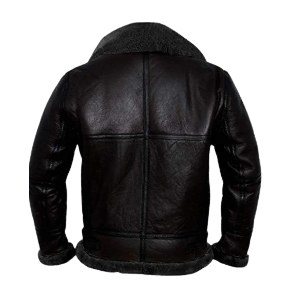 Mens Aviator B3 Bomber Shearling Black Leather Jacket