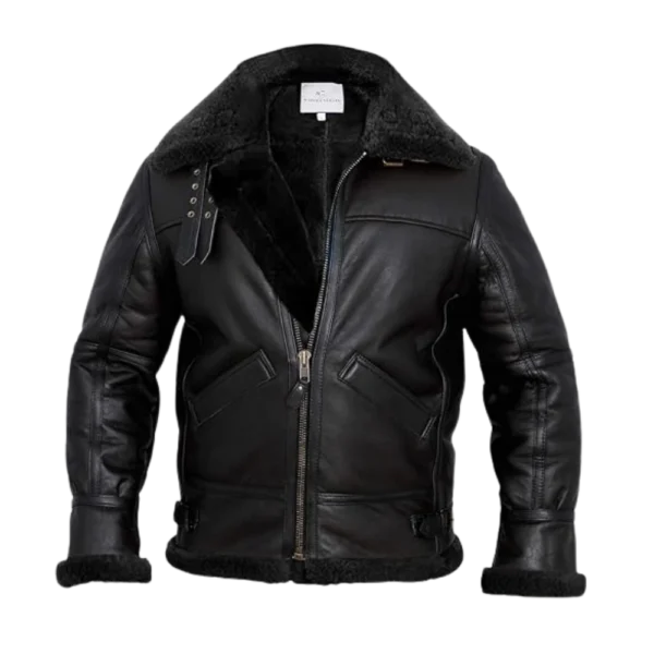 Mens Aviator B3 Bomber Shearling Black Leather Jacket