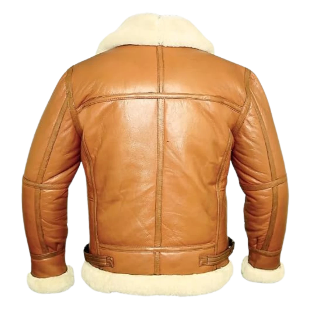 Mens Aviator B3 Bomber Shearling Leather Tan Brown Jacket