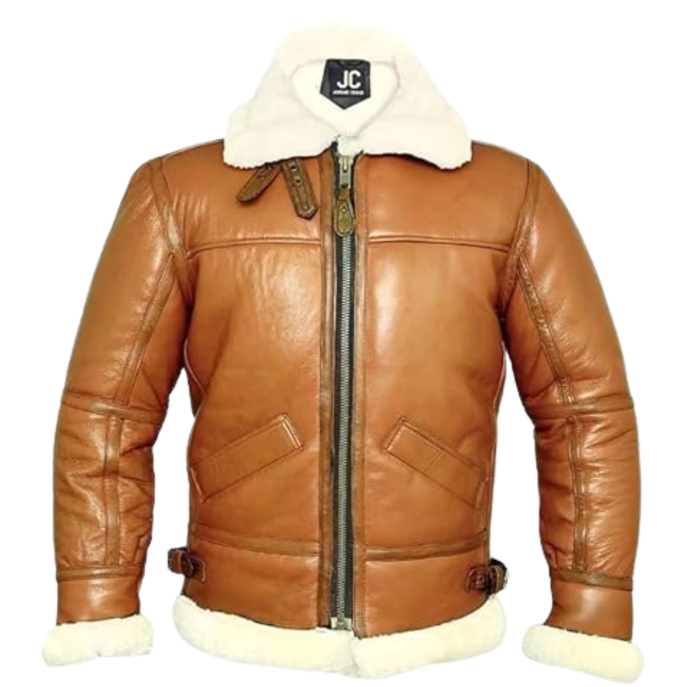 Mens Aviator B3 Bomber Shearling Leather Tan Brown Jacket