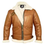 Mens Aviator B3 Bomber Shearling Leather Tan Brown Jacket