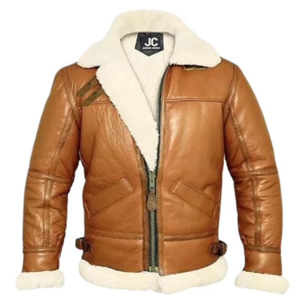 Mens Aviator B3 Bomber Shearling Leather Tan Brown Jacket