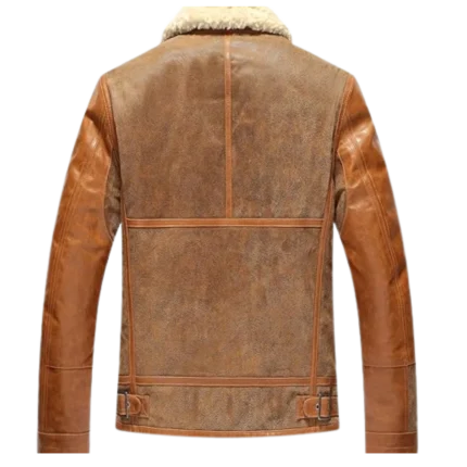 Mens Aviator Bomber Pilot Shearling Leather Brown Coat Jacket Back look