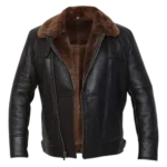 Mens Aviator Cross Zip B3 Bomber Shearling Leather Brown Jacket