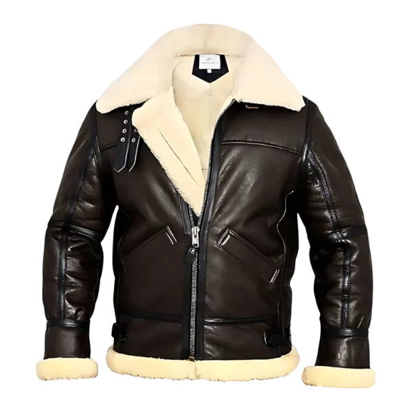 Mens Aviator Shearling B3 Bomber Brown Leather Jacket - Front look