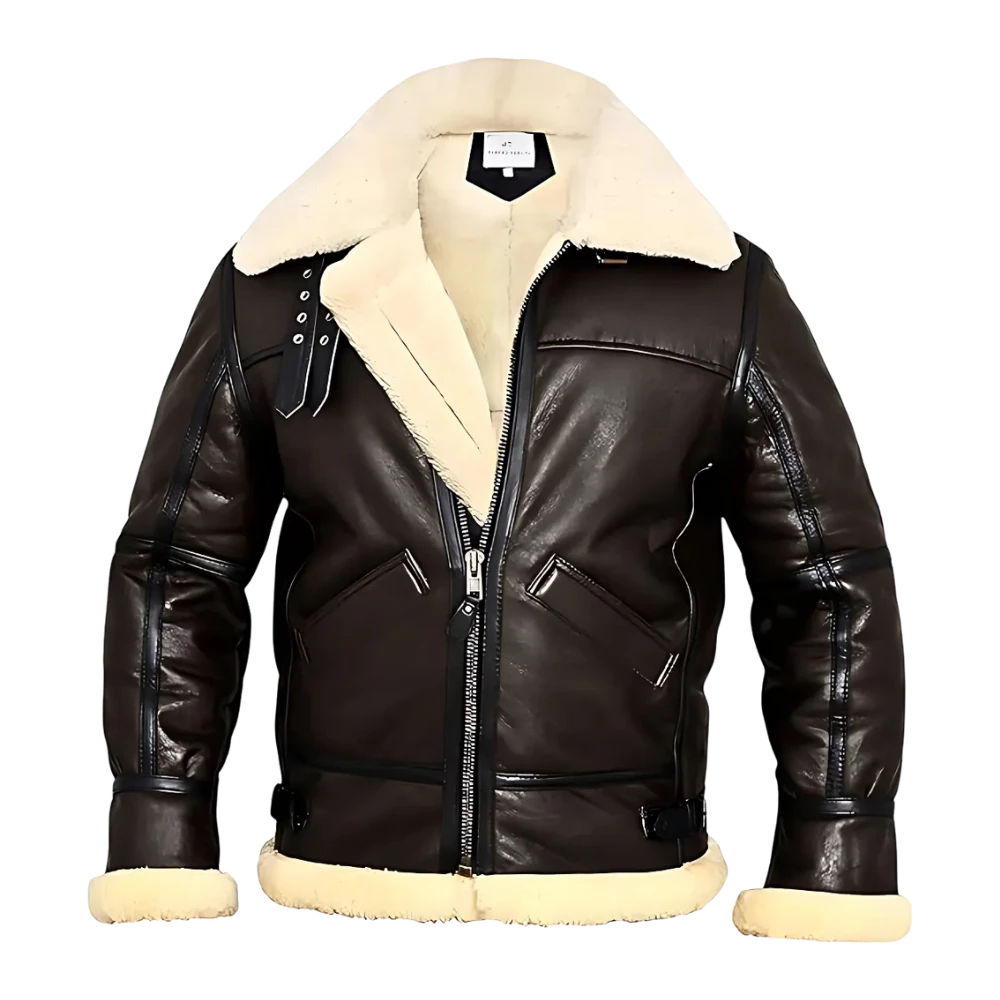 Mens Aviator Shearling B3 Bomber Brown Leather Jacket - Front look