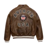 Men's Avirex Classic American Flight Icon Brown Leather Bomber Jacket