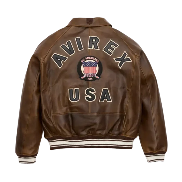 Men's Avirex Classic American Flight Icon Brown Leather Bomber Jacket