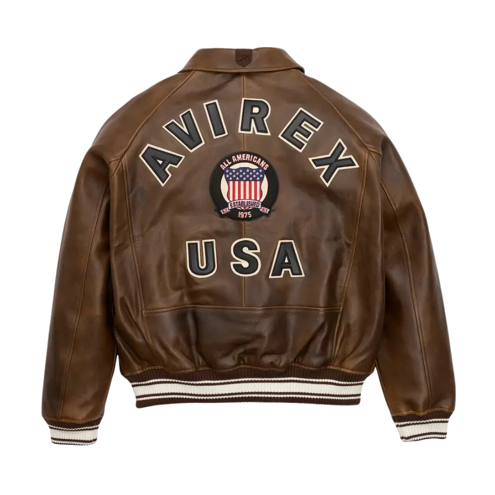 Men's Avirex Classic American Flight Icon Brown Leather Bomber Jacket