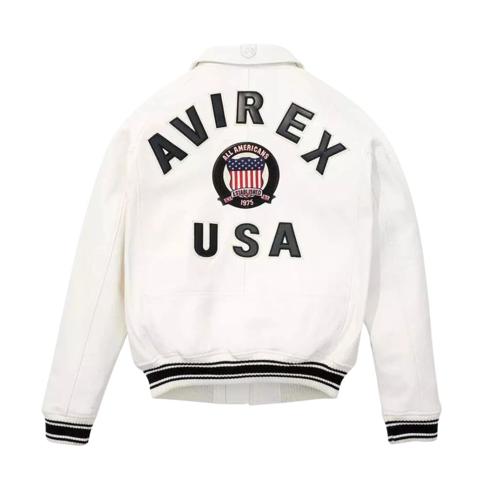 Men's Avirex Classic American Flight Icon White Leather Bomber Jacket