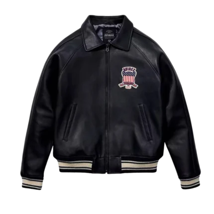 Men's Avirex Classic American Flight Icon Black Leather Bomber Jacket