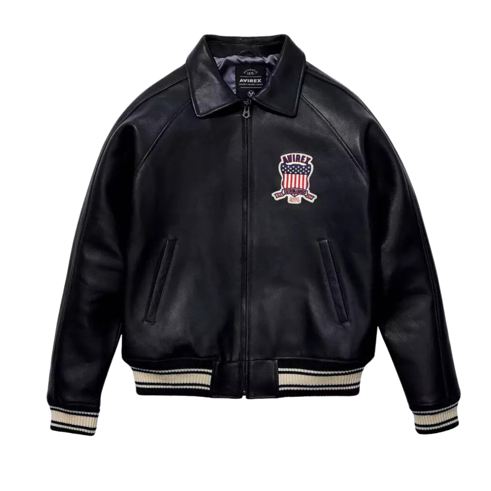 Men's Avirex Classic American Flight Icon Black Leather Bomber Jacket