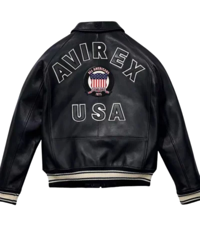 Men's Avirex Classic American Flight Icon Black Leather Bomber Jacket