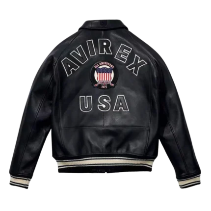 Men's Avirex Classic American Flight Icon Black Leather Bomber Jacket